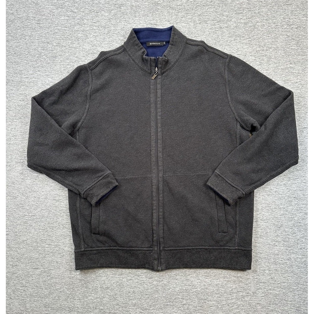 Bugatchi Sweater Men's XL Gray Full Zip Long Sleeve Pockets Outdoor Preppy City